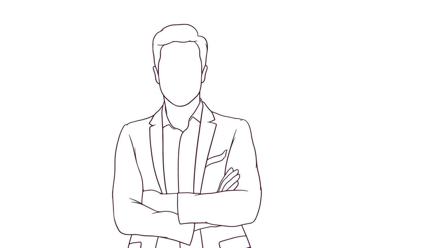 confident businessman with crossed arms, hand drawn style vector illustration