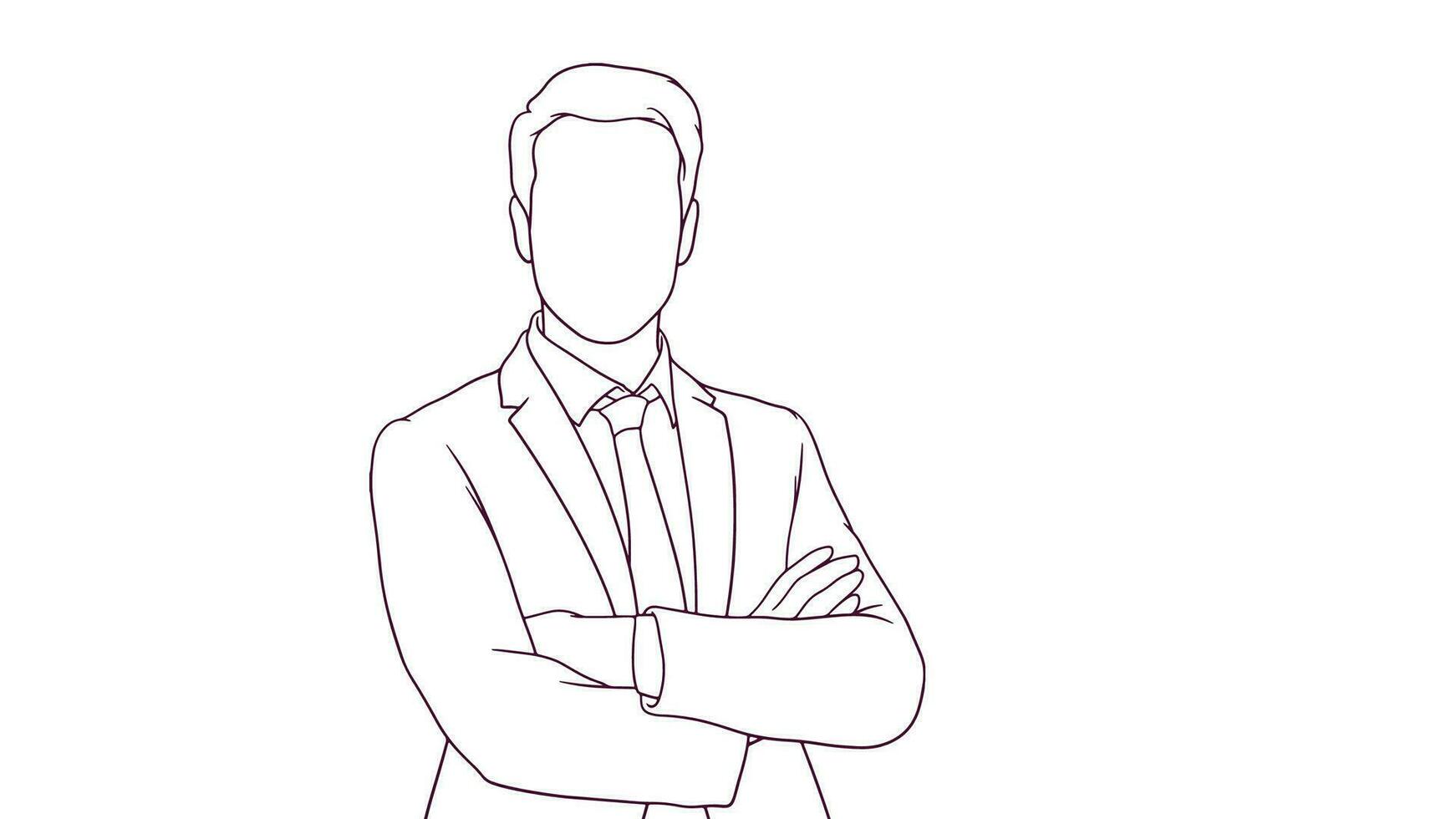 confident businessman with crossed arms, hand drawn style vector illustration