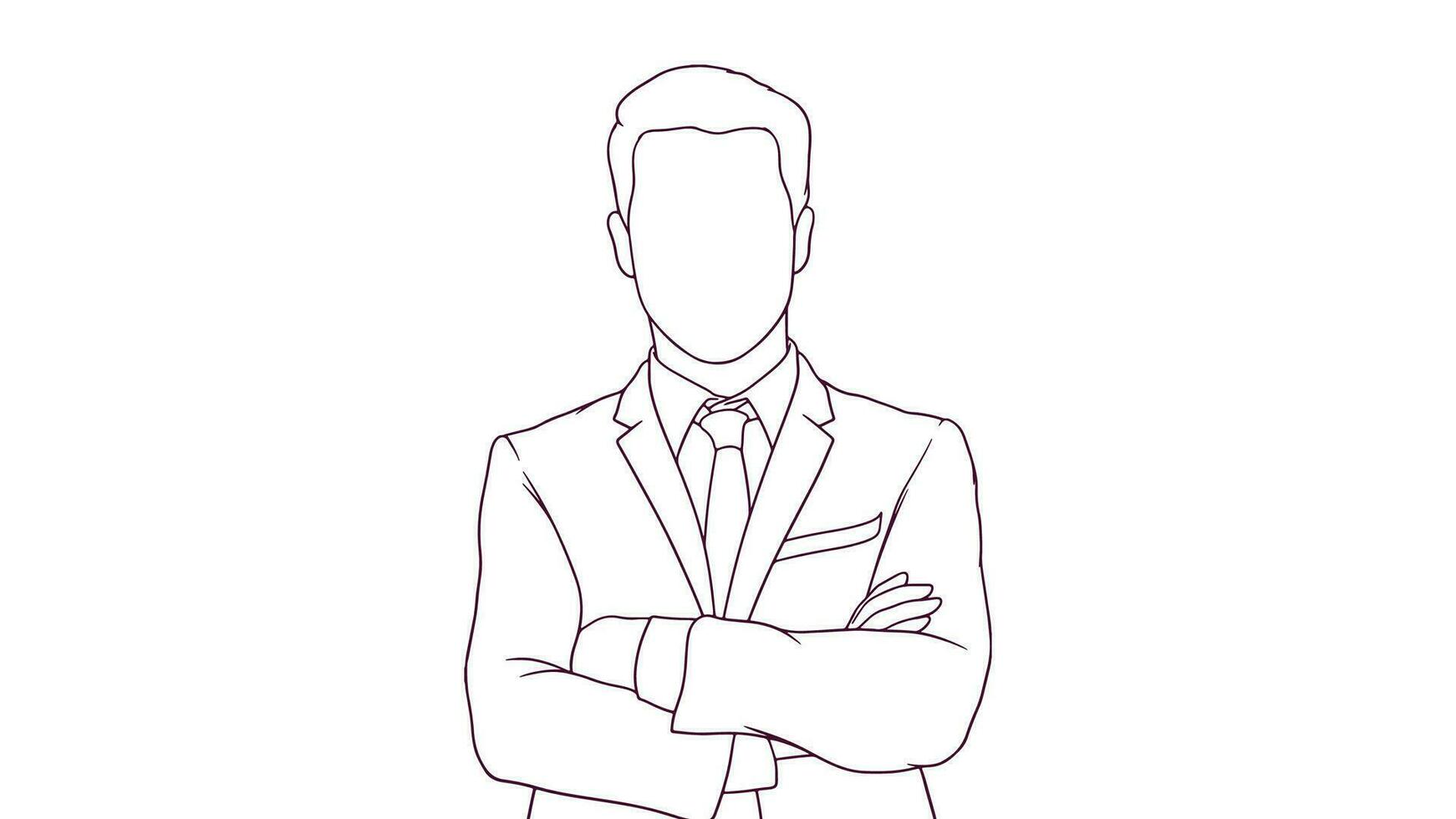 succesfull businessman with crossed arms, hand drawn style vector illustration