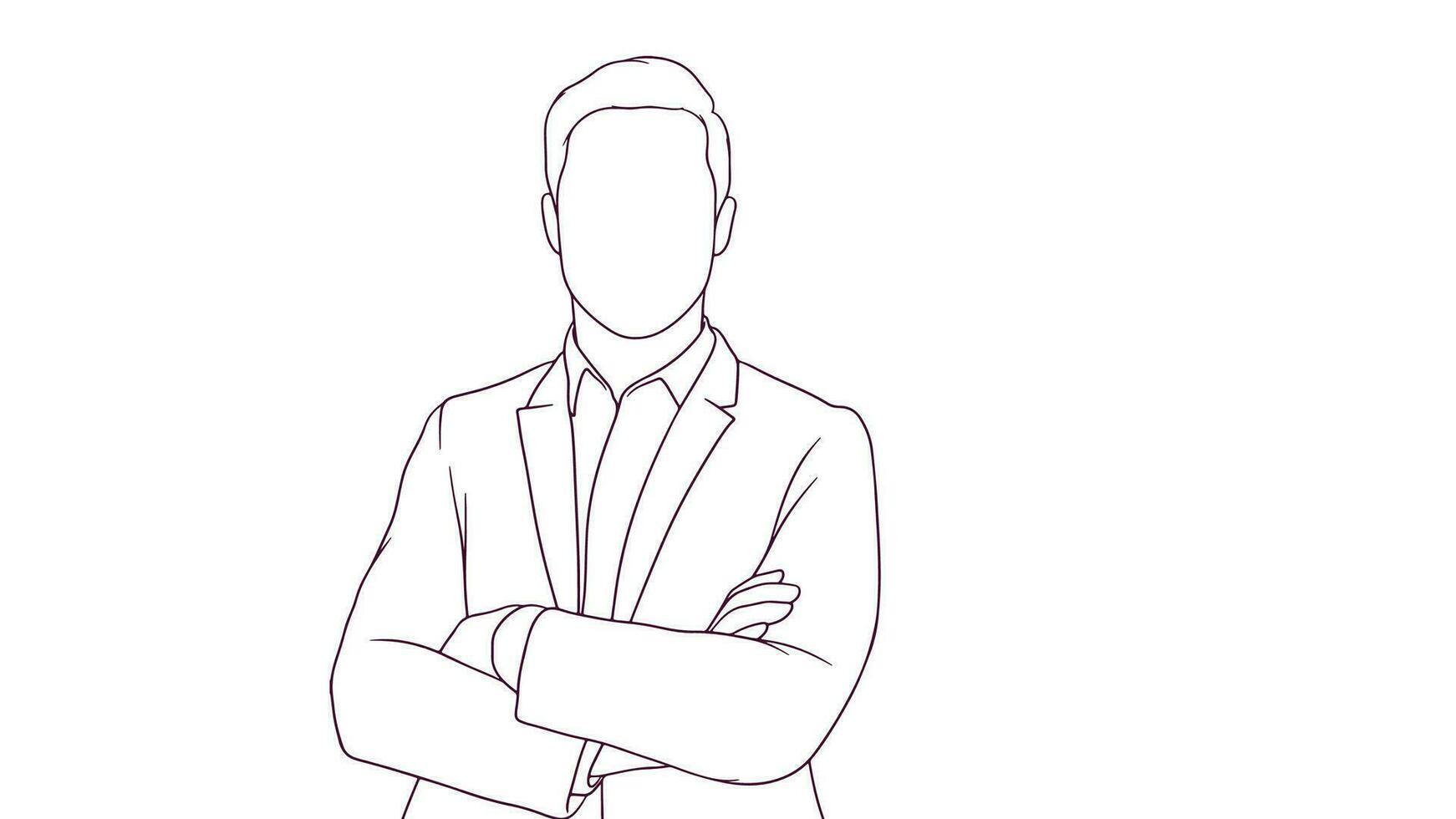 confidente empresario con cruzado brazos, mano dibujado estilo vector ilustración