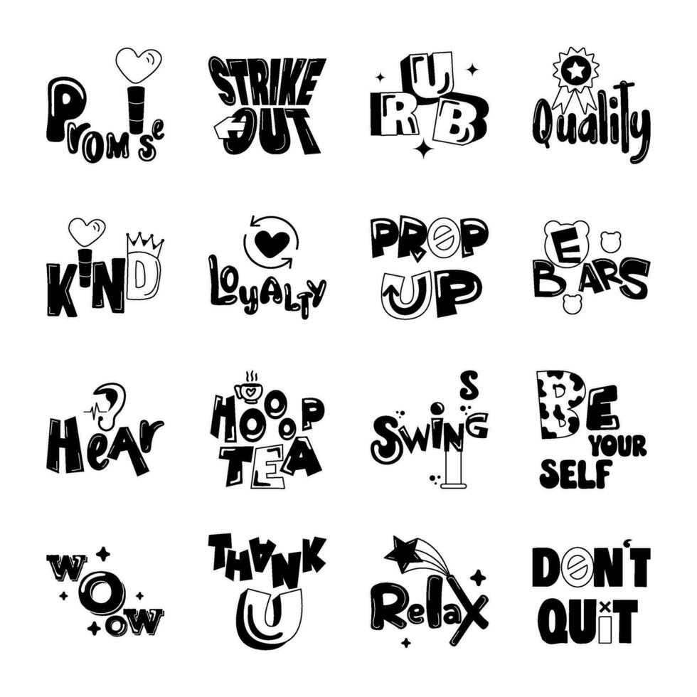 Modern Pack of Typography Texts Glyph Stickers vector