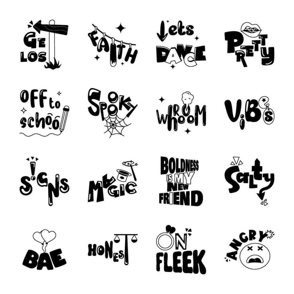 Bundle of Words Glyph Stickers vector