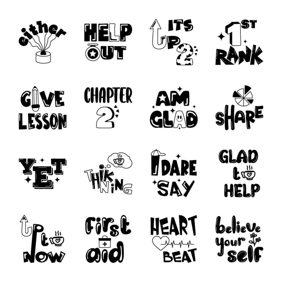 Pack of Motivational Texts Glyph Stickers vector