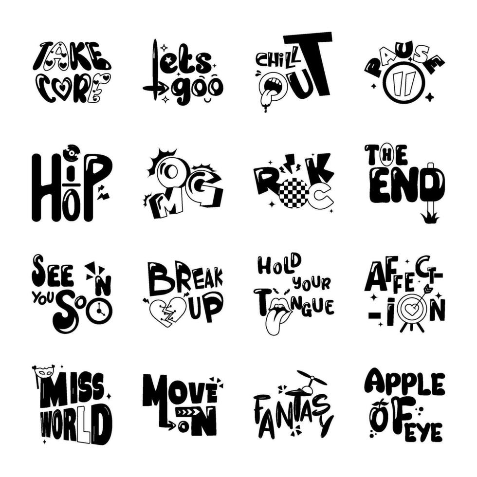 Pack of Motivational Words Glyph Stickers vector