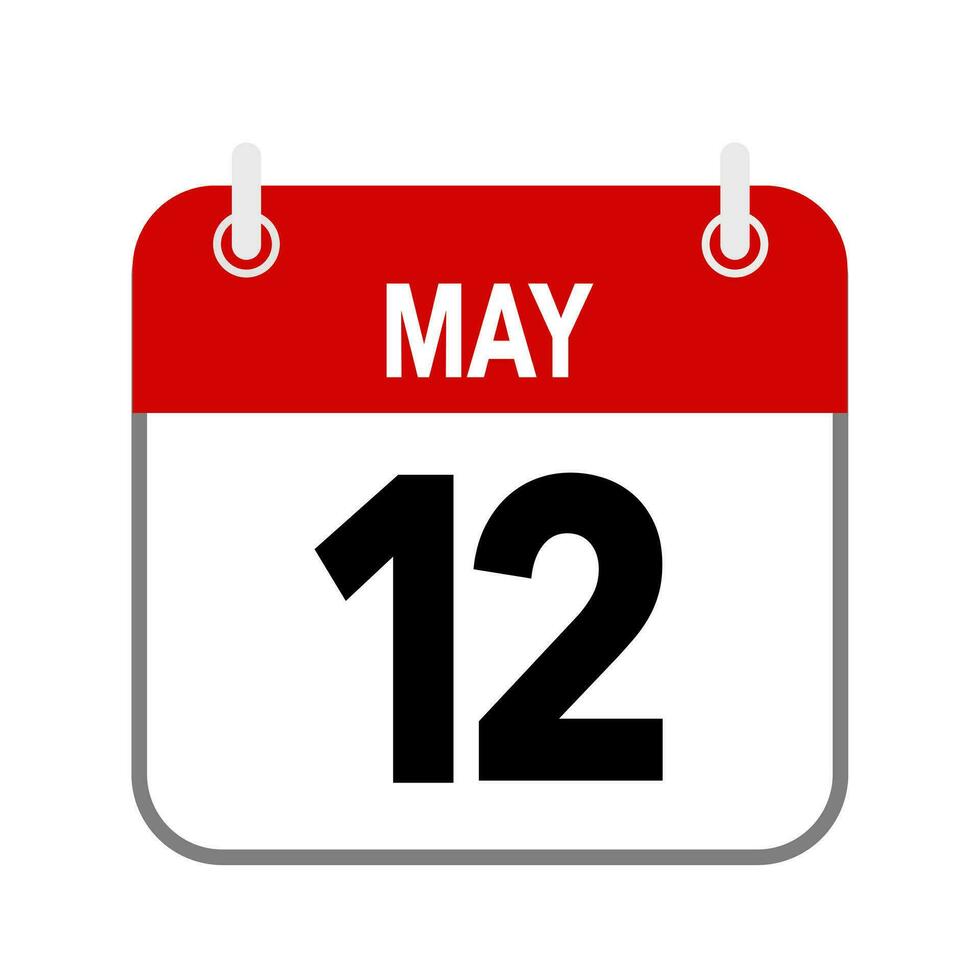 12 May, calendar date icon on white background. vector