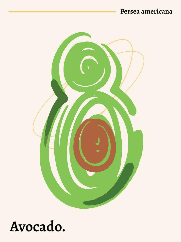 Persea americana or Avocado fruit vector poster design illustration template isolated on vertical plain background. Simple flat minimalist healthy food themed layout composition.