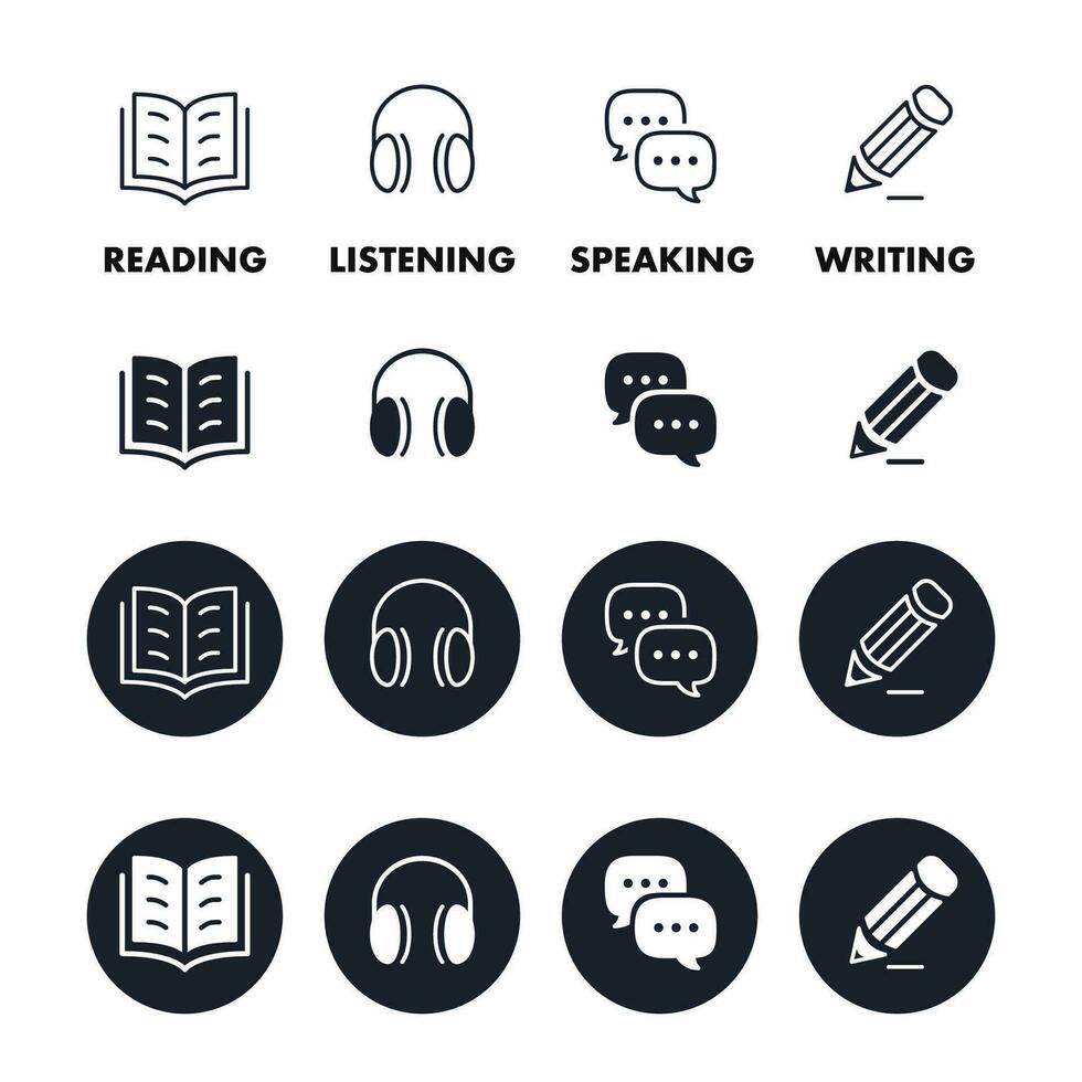 Language skills icon set different style isolated vector