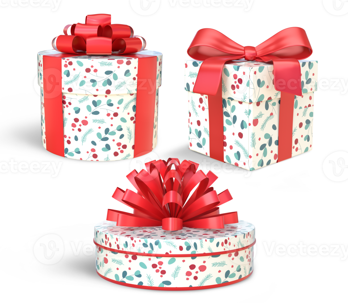 3D Rendering Christmas Gift Boxes With Ribbon Different Shapes png