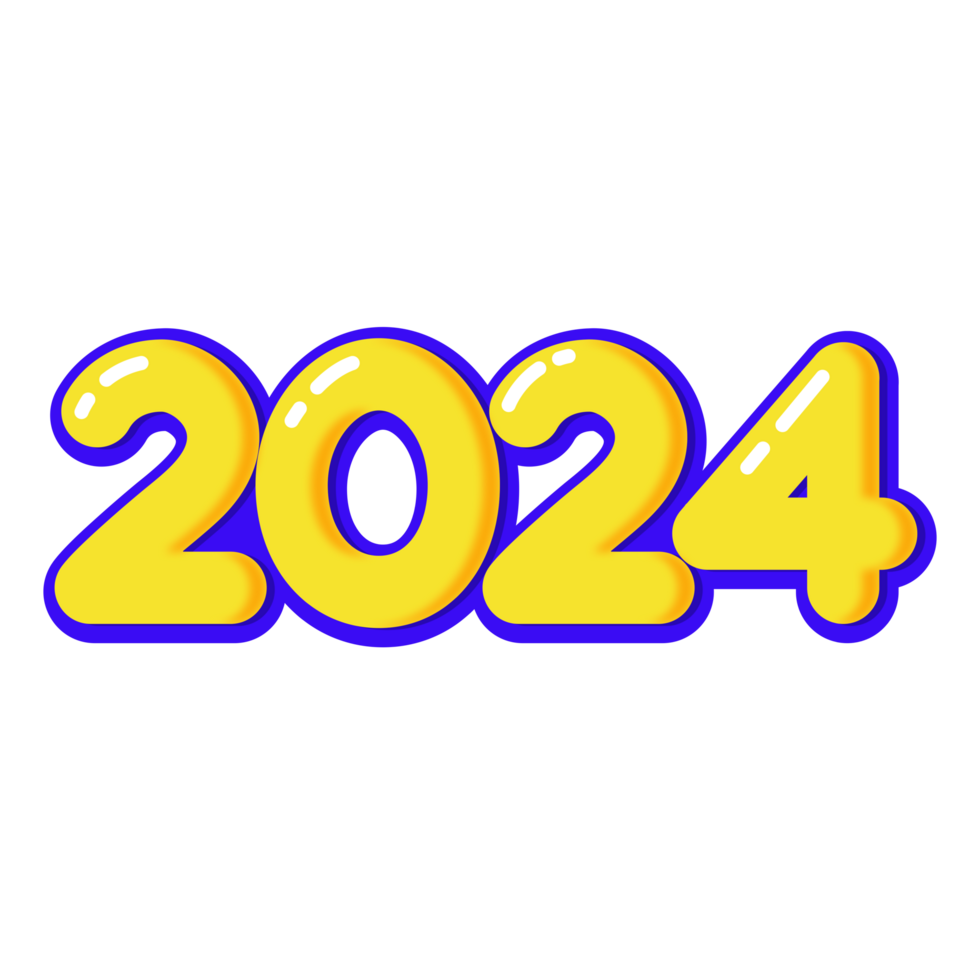 2024 text in cheerful yellow color on transparent background png