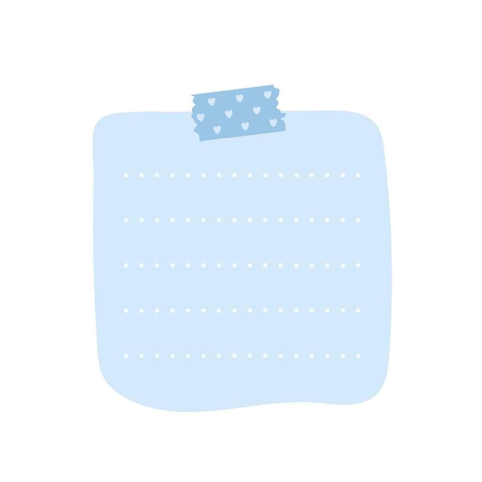 blue note paper post with heart type. Love romantic sticker on wall. Valentine greeting card, design Notepad Vector illustration