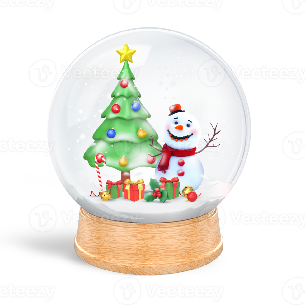 3D Rendering Of Christmas Tree And Snowman Globe png