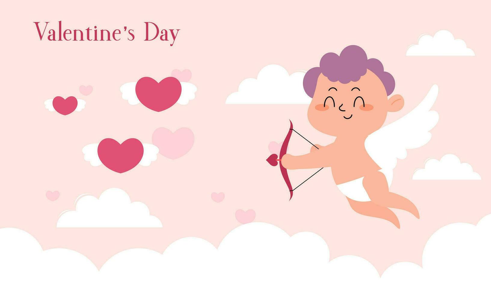 Valentine's Day Illustration with Cute Cupid Isolated on the Sky Clouds Background vector