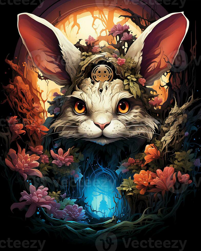 AI generated View of a colorful cute Animal that looks a lot like a cat photo