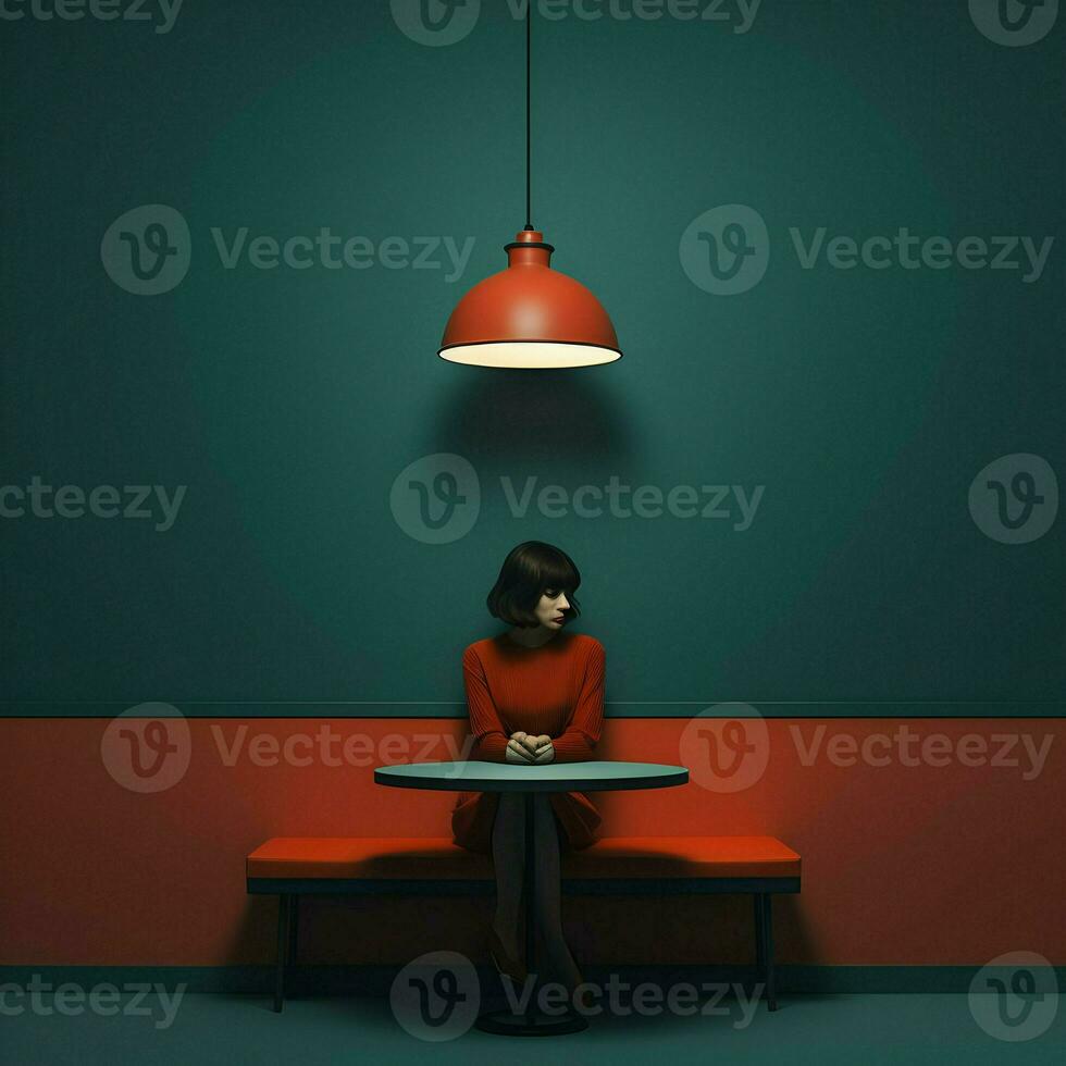 AI generated Moody woman minimalism with red and blue colors. High quality. AI Generative photo