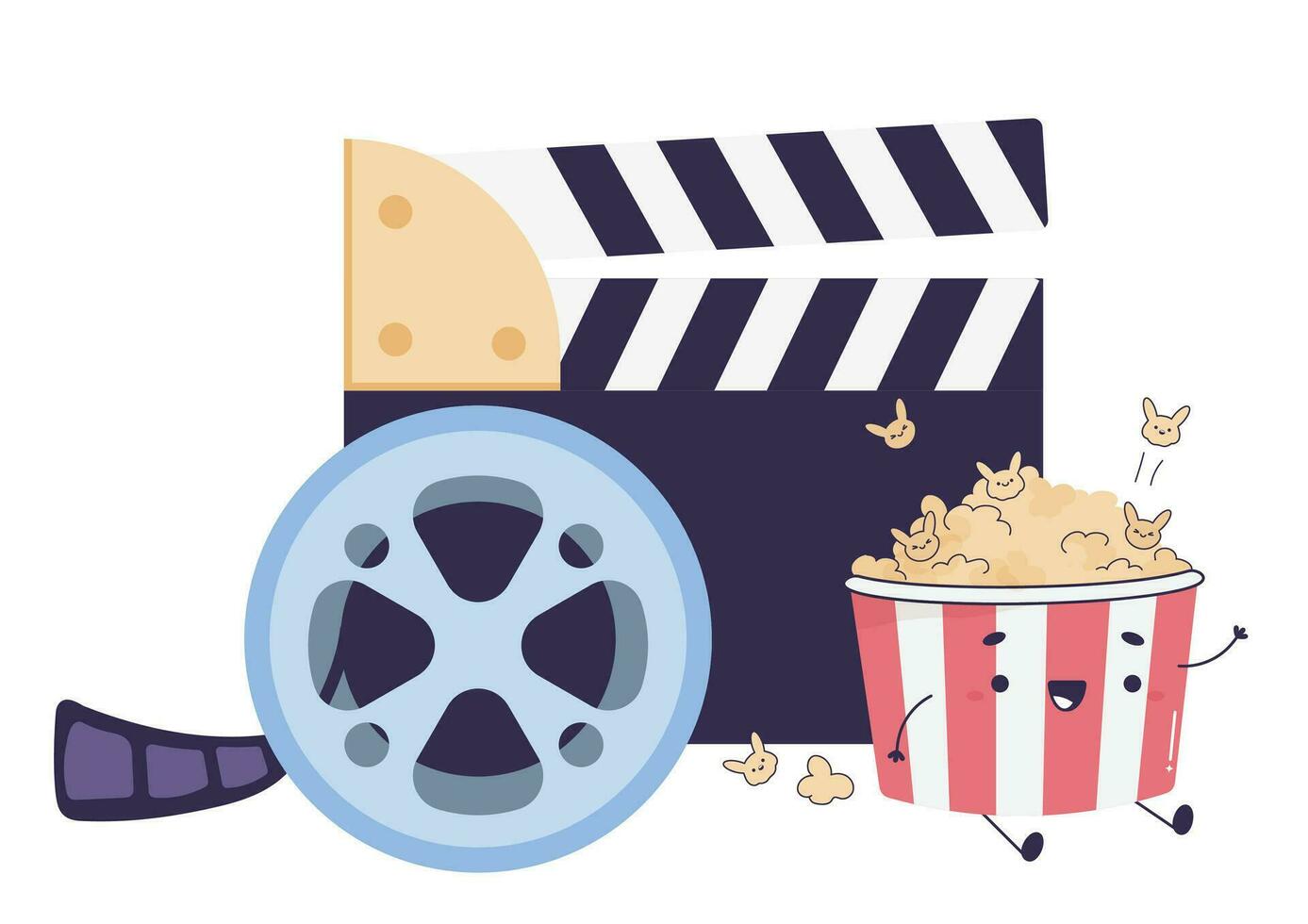 Film, movies cute background, groovy style, popcorn, movie, for caption, poster vector