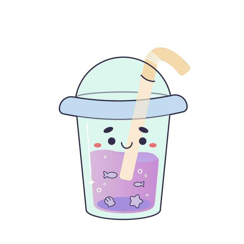cute drink in a glass, character, cocktail with bottle vector