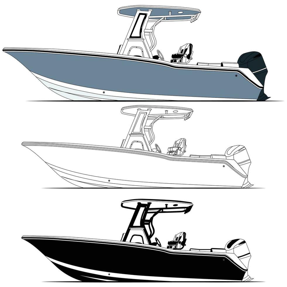 lado ver pescar barco vector línea Arte ilustración camiseta y imprimible en varios materiales