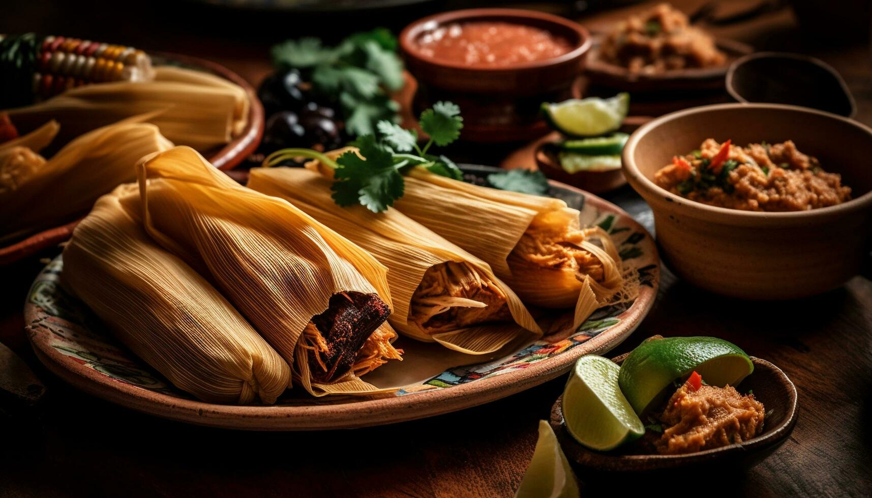 AI generated Freshness and spice in a homemade Mexican vegetarian meal generated by AI photo