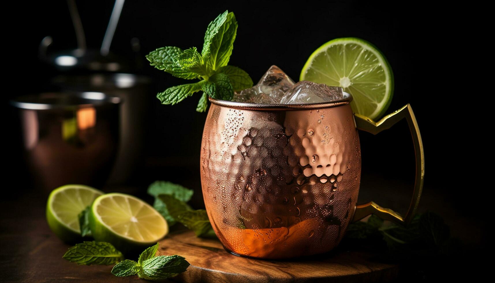 AI generated Refreshing mojito cocktail with lime, mint leaf, and citrus fruit generated by AI photo