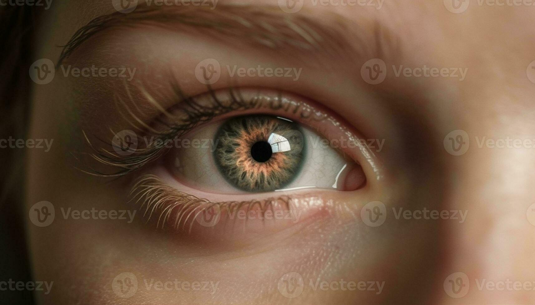 AI generated Close up of a caucasian woman blue eye, staring at camera generated by AI photo