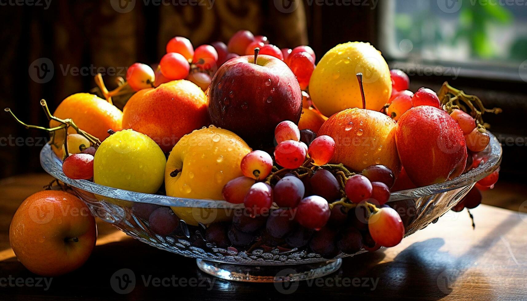 AI generated Fresh fruits and vegetables, a colorful basket of healthy abundance generated by AI photo