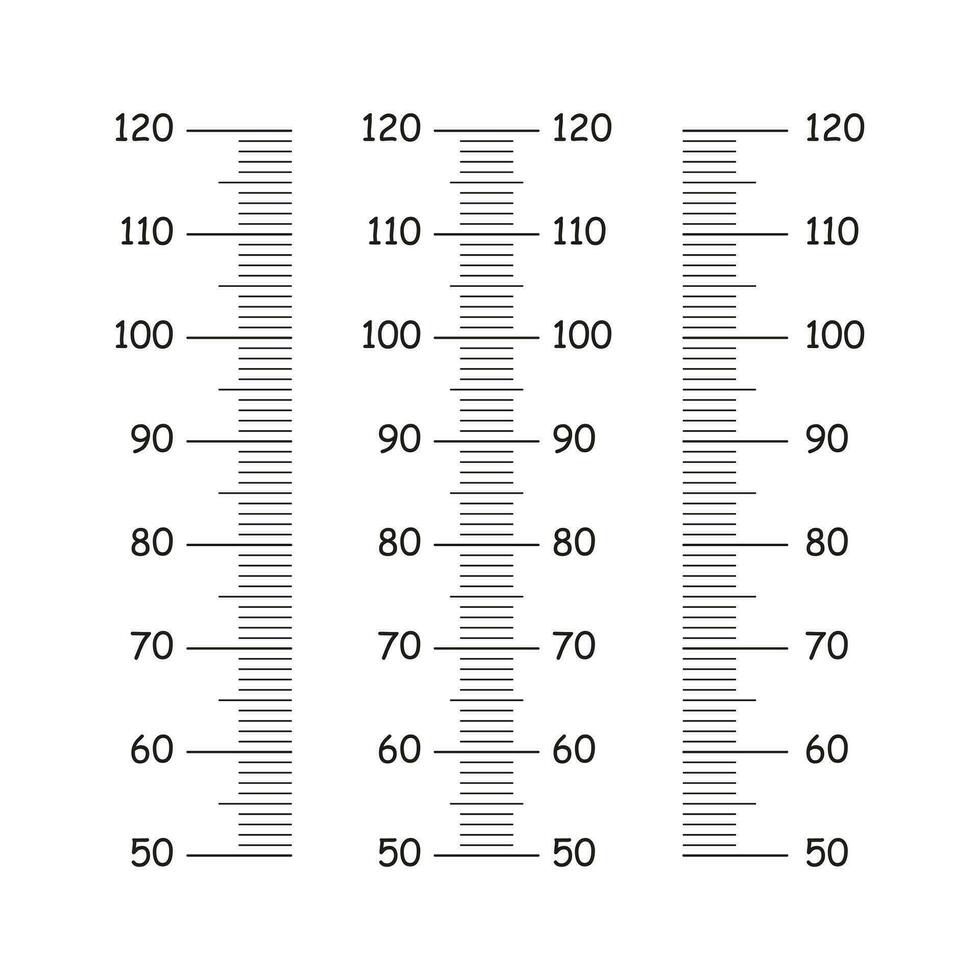 estadiómetro modelo para pared crecimiento pegatina. niños altura gráfico desde 50 a 120 centímetros. metro pared o crecimiento gobernante. altura medición. vector sencillo ilustración.