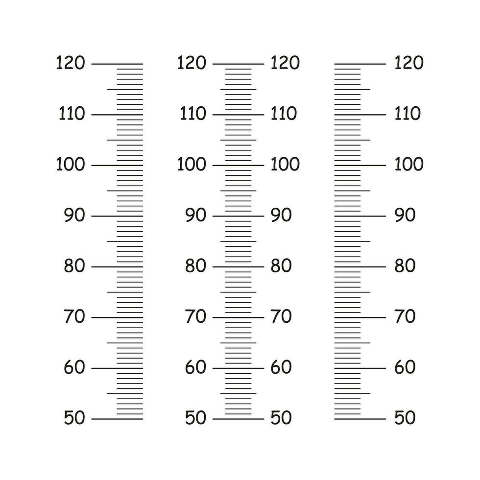 Stadiometer template for wall growth sticker. Kids height chart from 50 to 120 centimeters. Meter wall or growth ruler. Height measurement. Vector simple illustration.