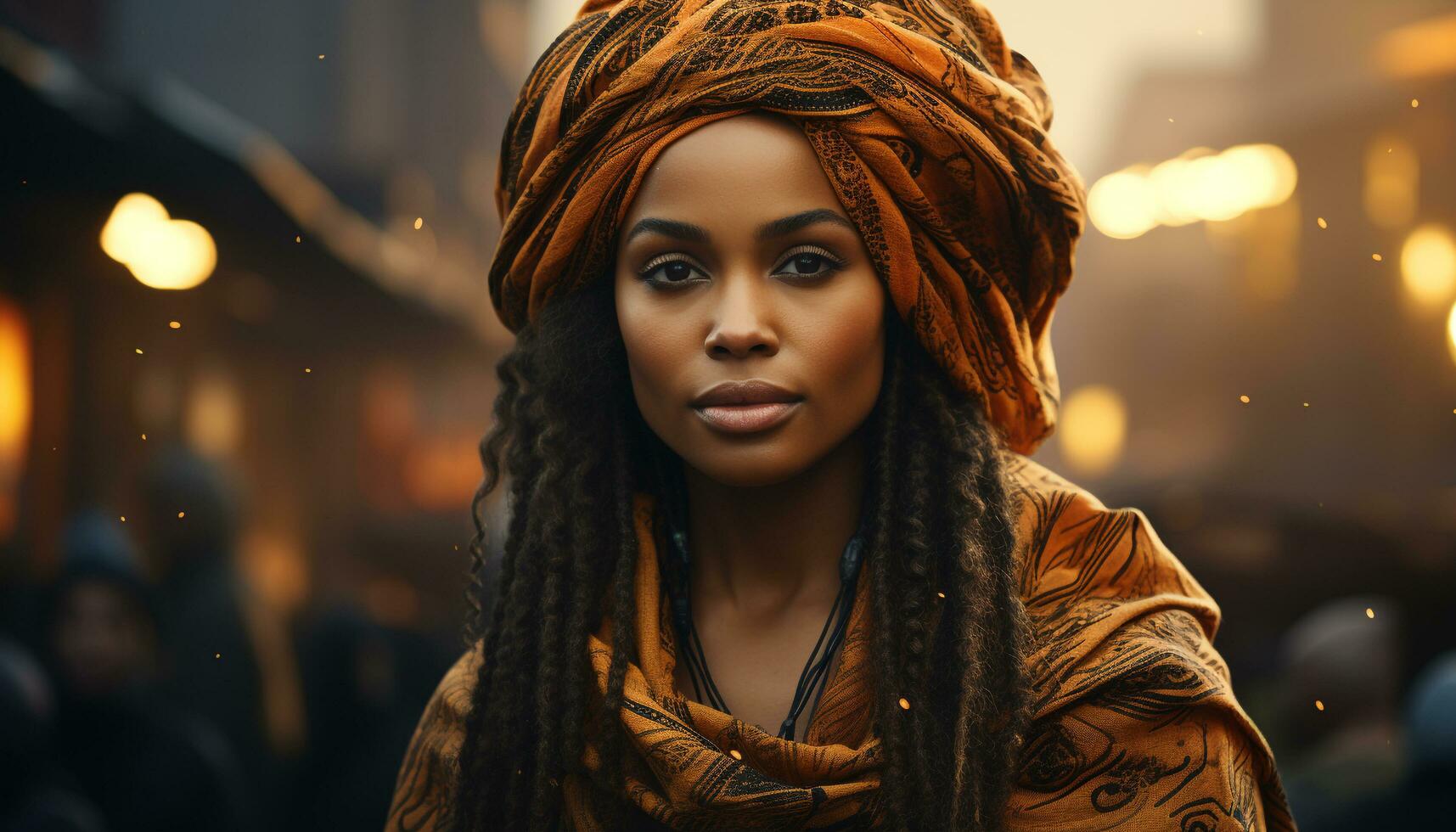 AI generated Young woman with dreadlocks looking confidently at the camera generated by AI photo