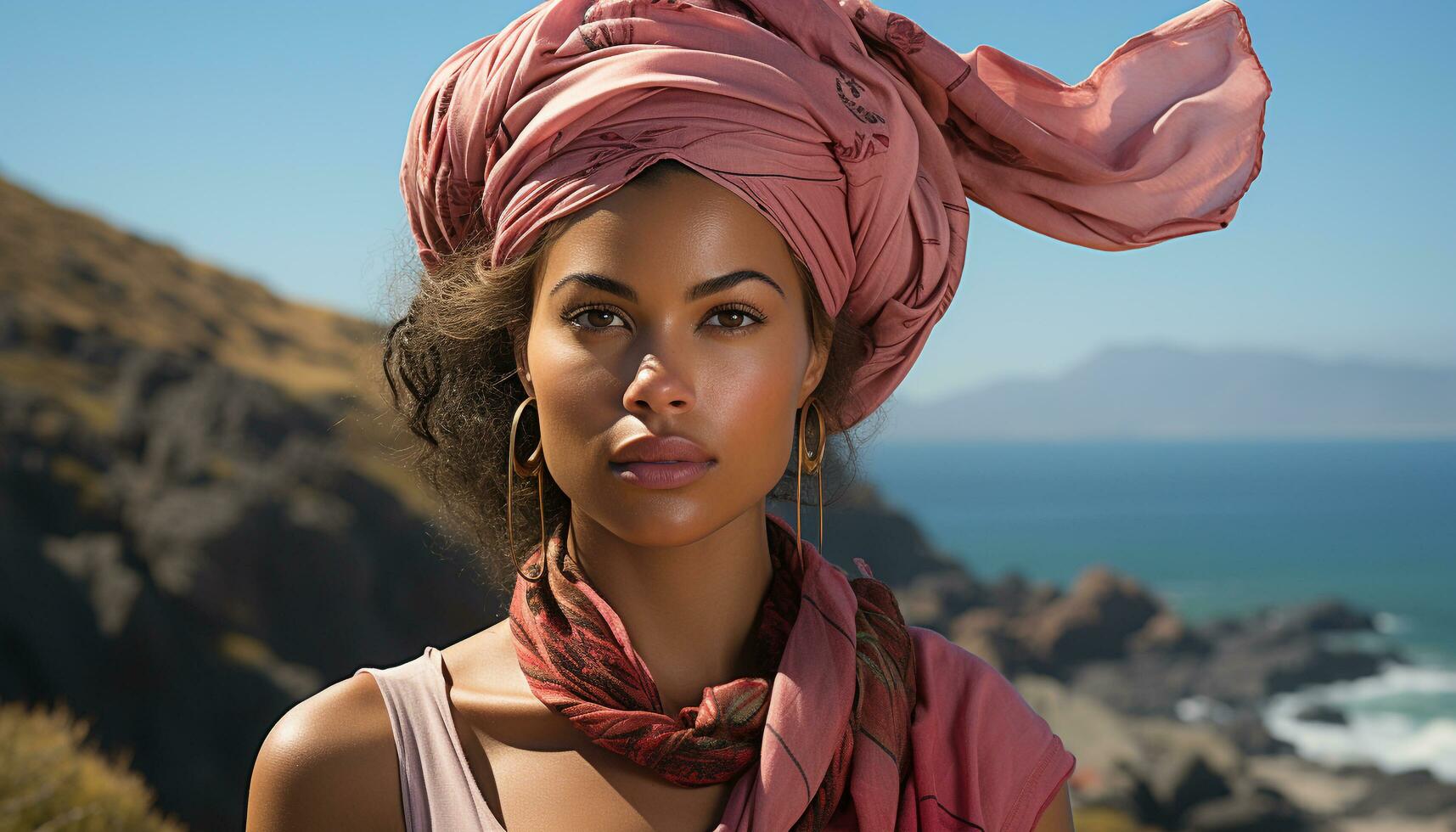 AI generated Young woman with dreadlocks looking confidently at the camera generated by AI photo