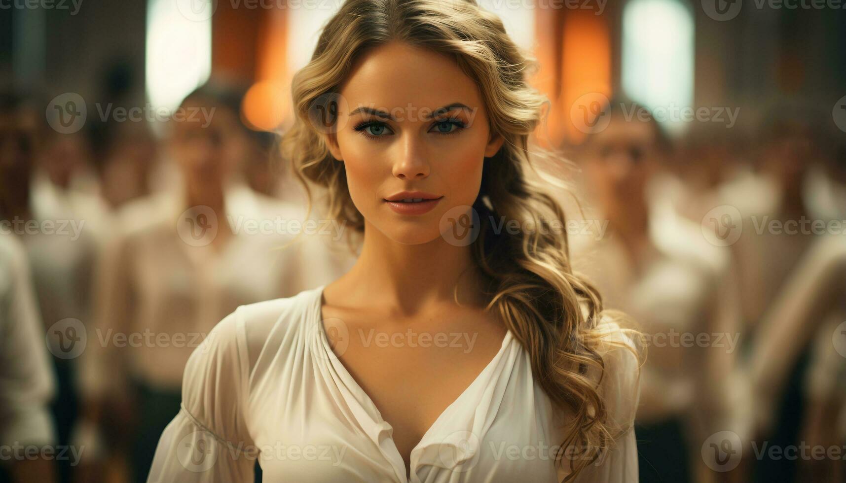 AI generated Elegant bride dances on stage, celebrating love and beauty generated by AI photo