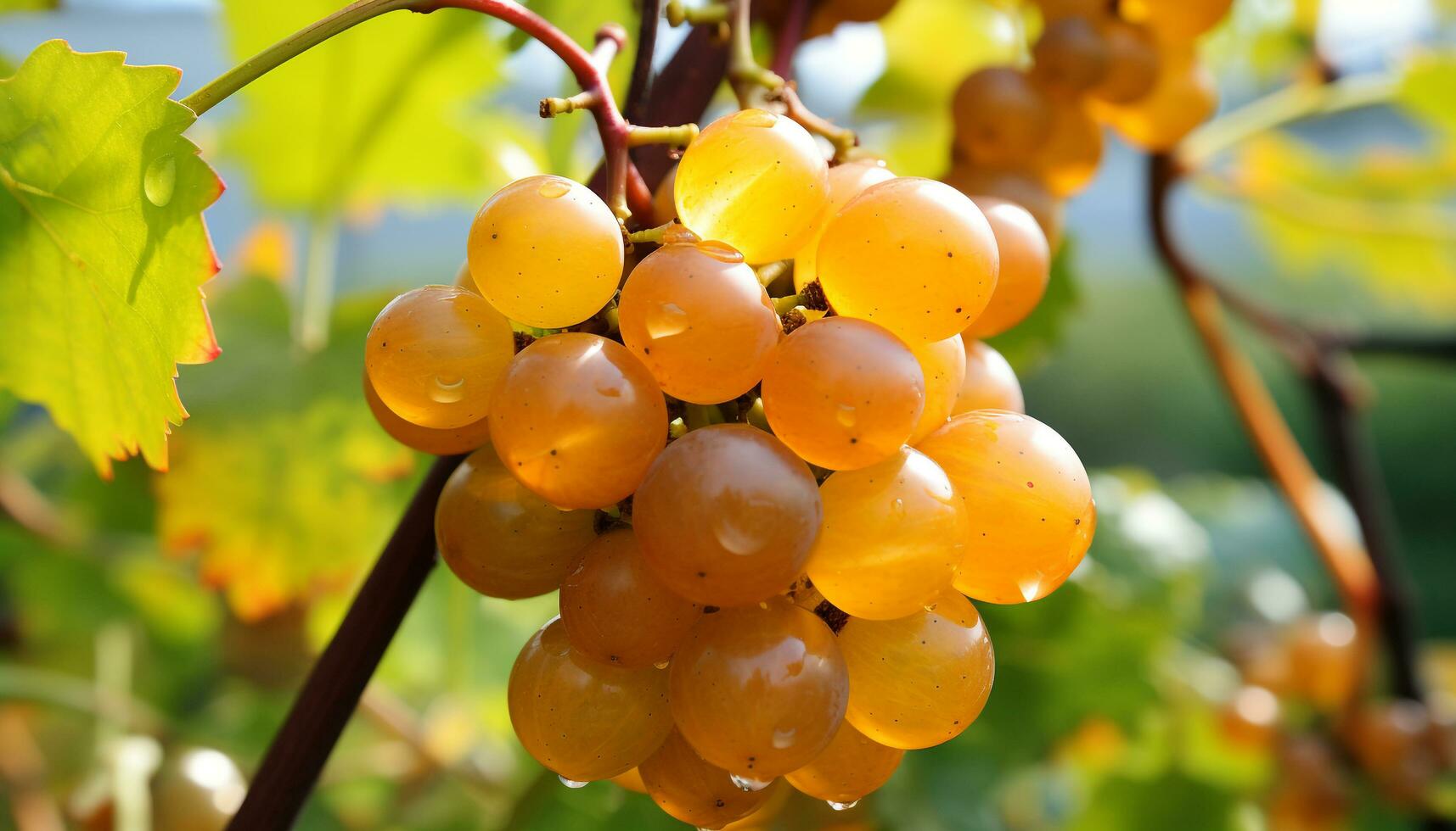AI generated Ripe grapes on vine, nature sweet harvest in autumn generated by AI photo