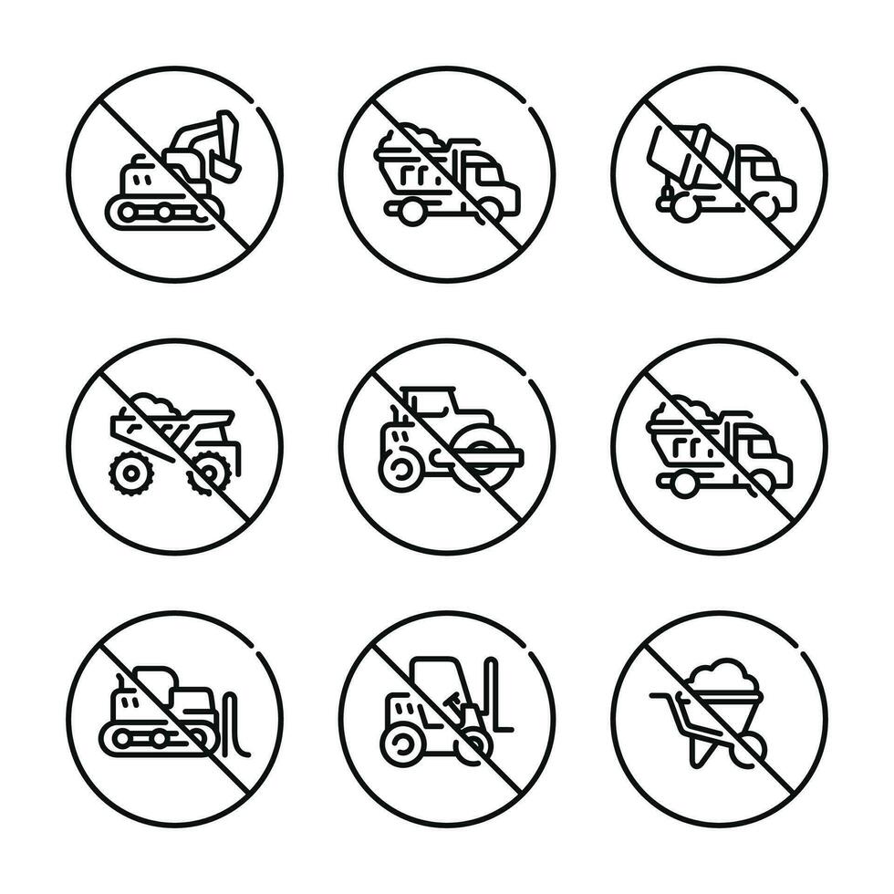 Prohibition heavy machinery symbol set vector. No heavy machinery sign symbol set vector