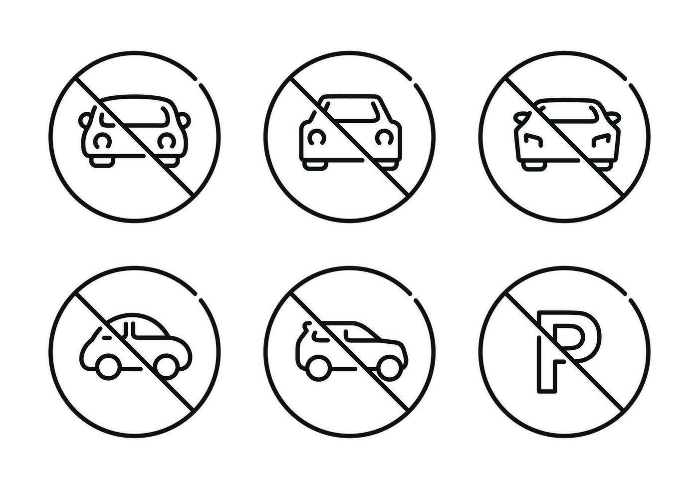 prohibición coche símbolo conjunto vector. No coche firmar símbolo conjunto vector