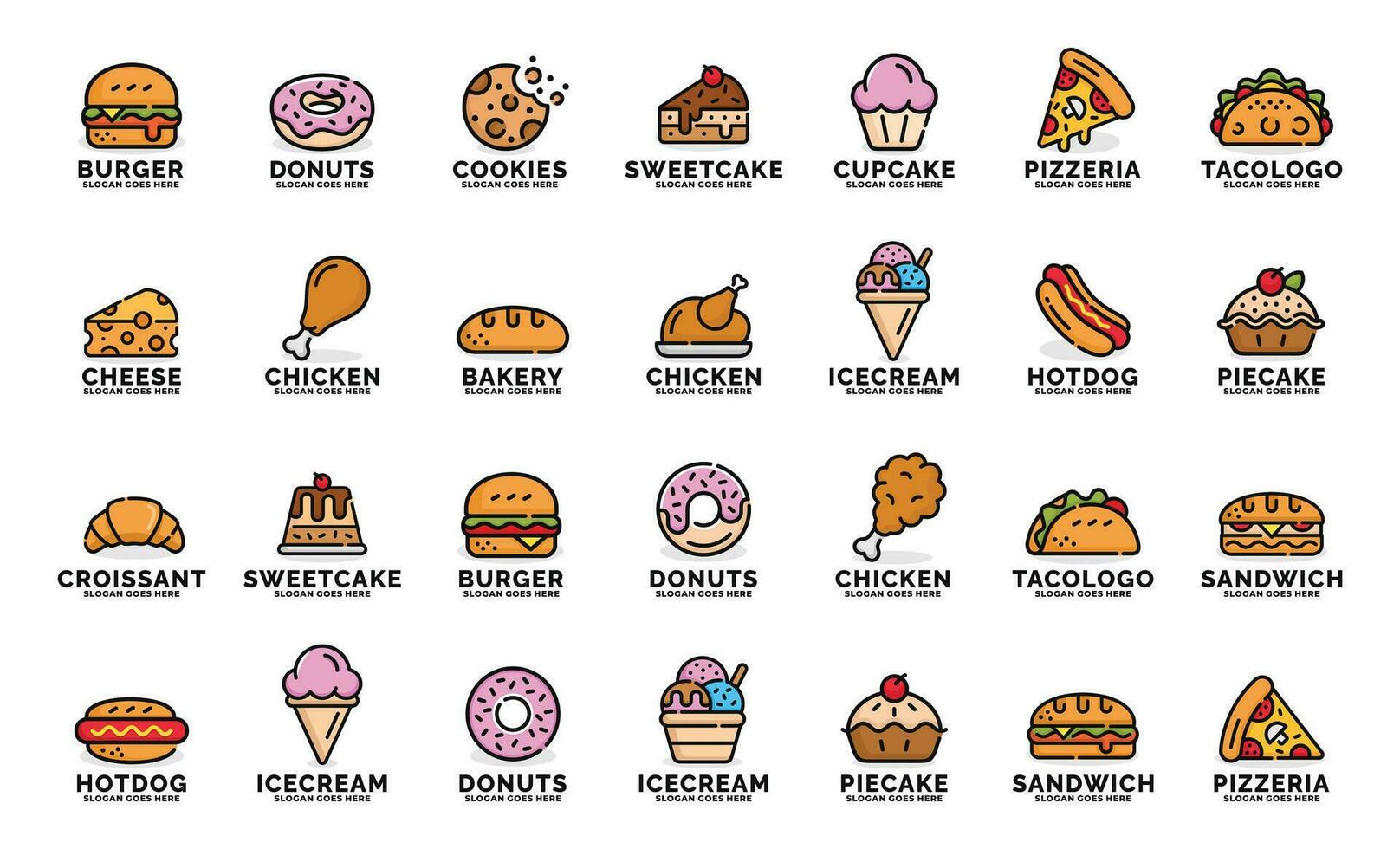 bocadillo comida logo conjunto diseño vector ilustración