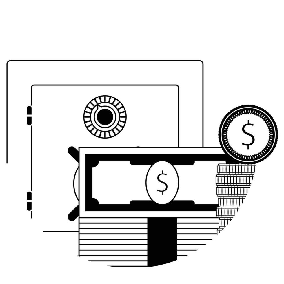 Safe money deposit box line icon. Financ capital in bank linear. Vector illustration