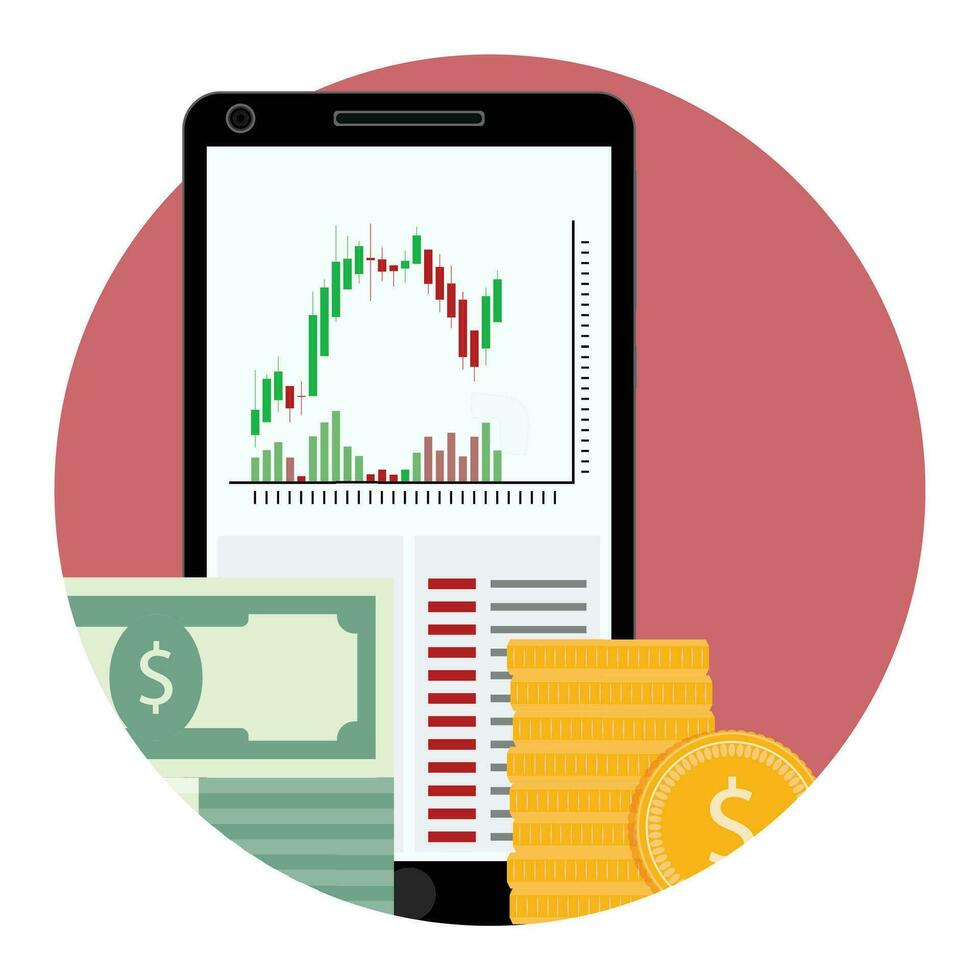 Stock financial market icon. Vector graph trade, money exchange forex illustration
