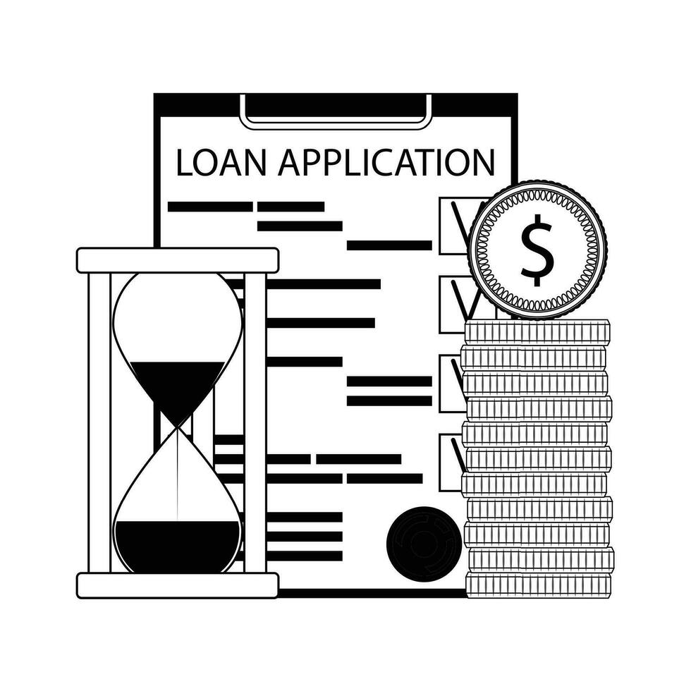 Loan application finance. Money and hourglass line. Vector illustration