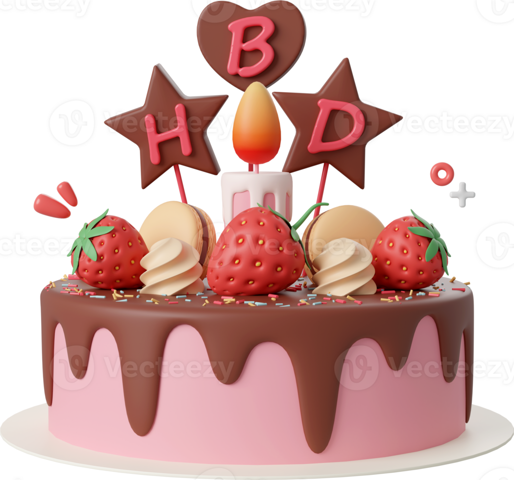 Birthday cake for celebration party, Happy Birthday, 3d illustration png