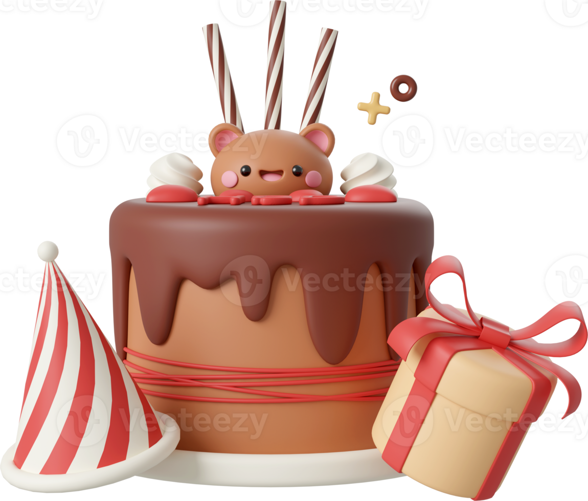 Birthday cake for celebration party, Happy Birthday, 3d illustration png