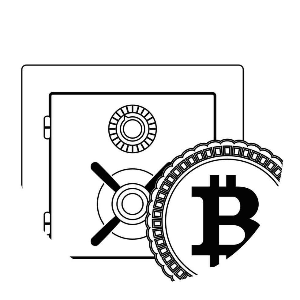 Storage crypto coin. Banking electronic safe for money and bitcoin. Vector illustration