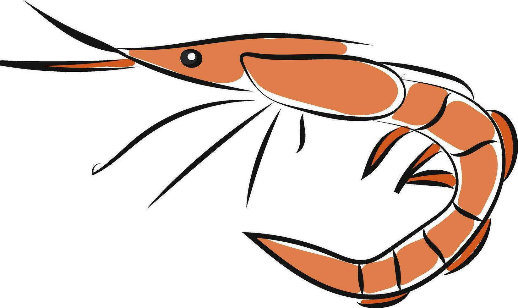 Clipart of an orange-colored shrimpSea-creaturePrawn vector or color illustration