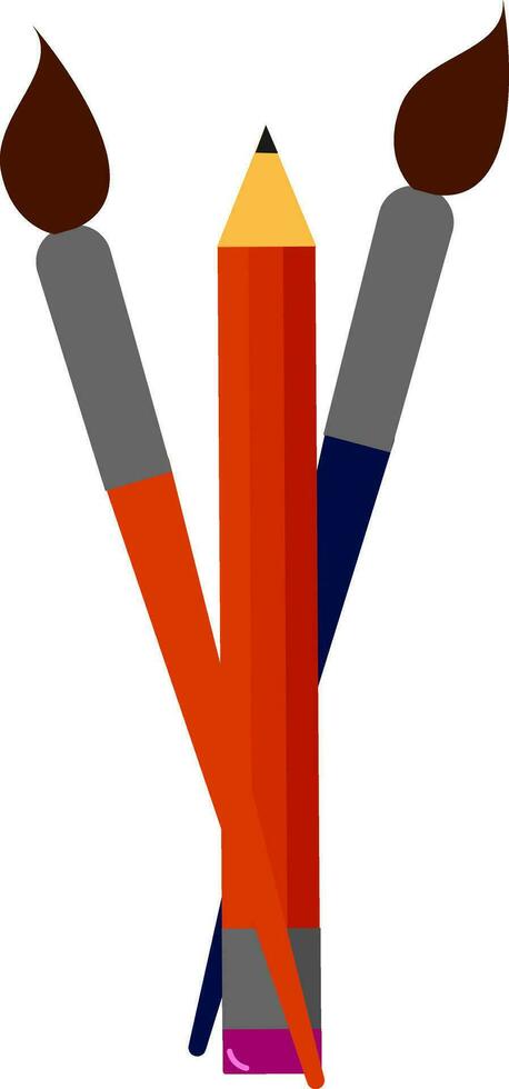 Image of brush - two paint brush and one pencil, vector or color illustration.