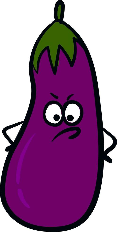 Image of eggplant angry, vector or color illustration.
