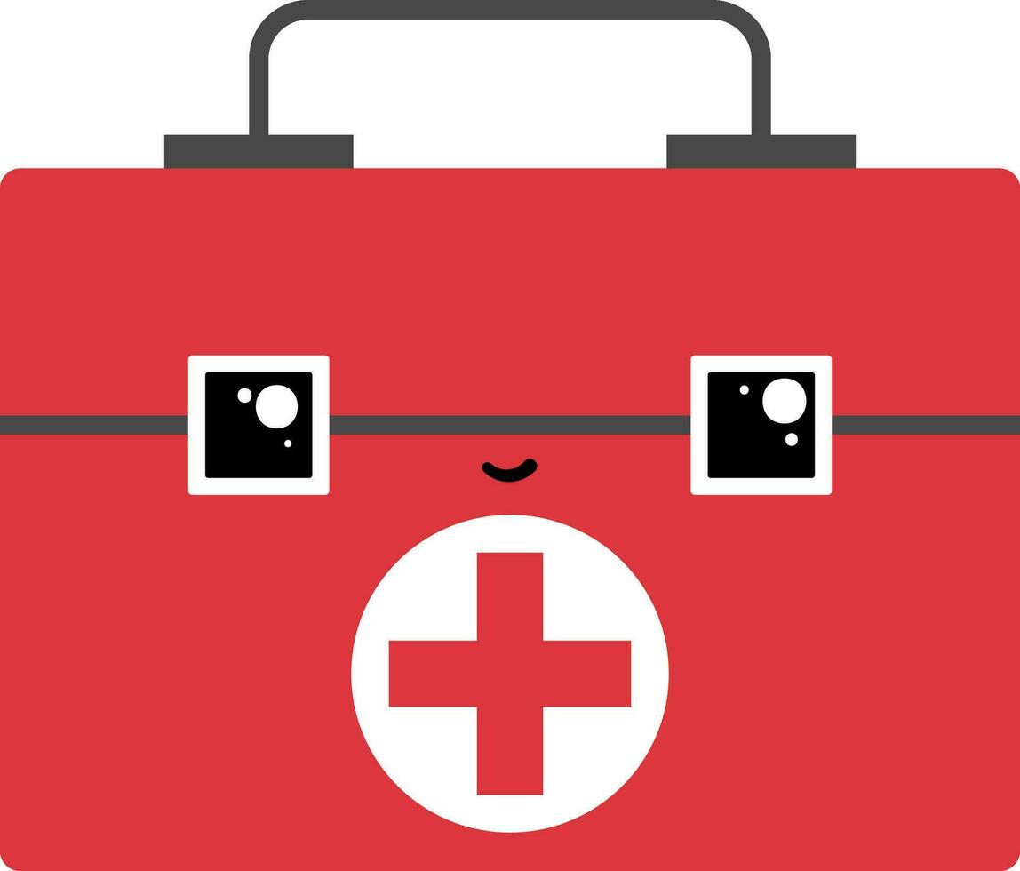 emoji de un sonriente rojo médico bolsa de primeros auxilios equipo, vector o color ilustración