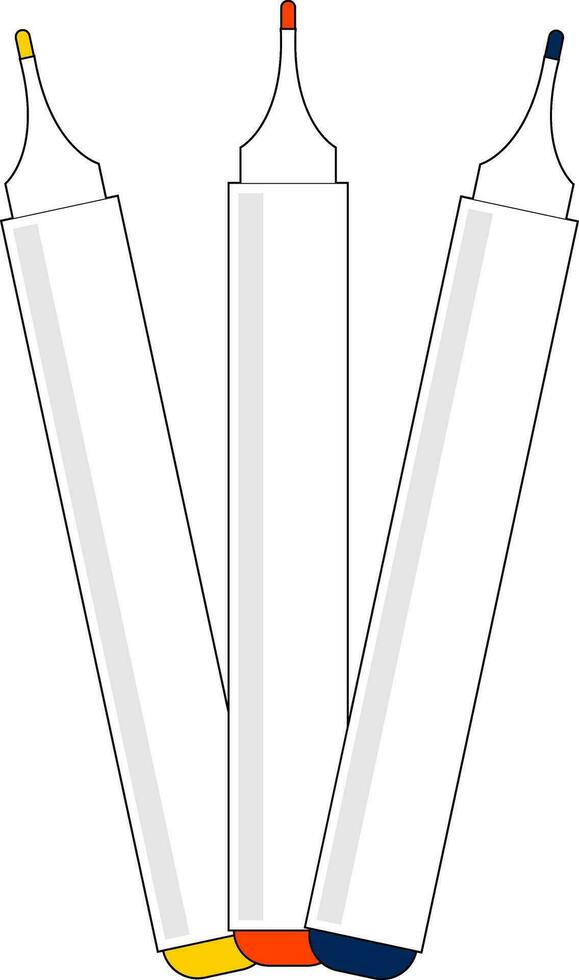 Markers for whiteboardSketch drawing of three board markers left opened without a cap, vector or color illustration