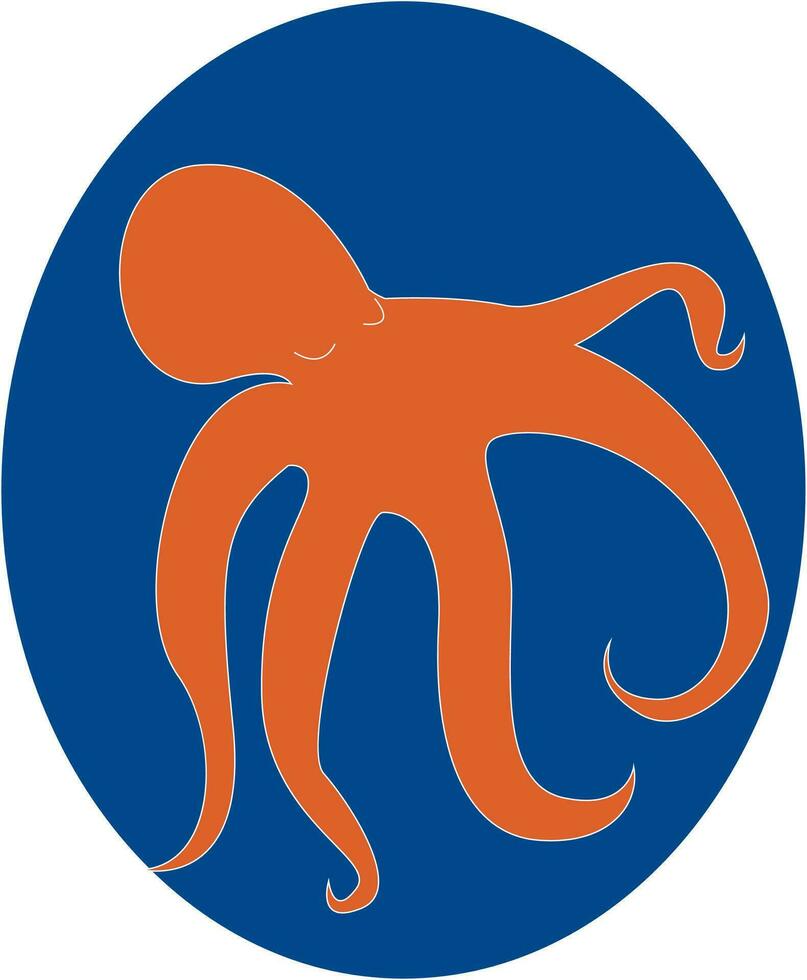 Portrait of the orange squid over blue backgroundFast-swimming cephalopod mollusk, vector or color illustration