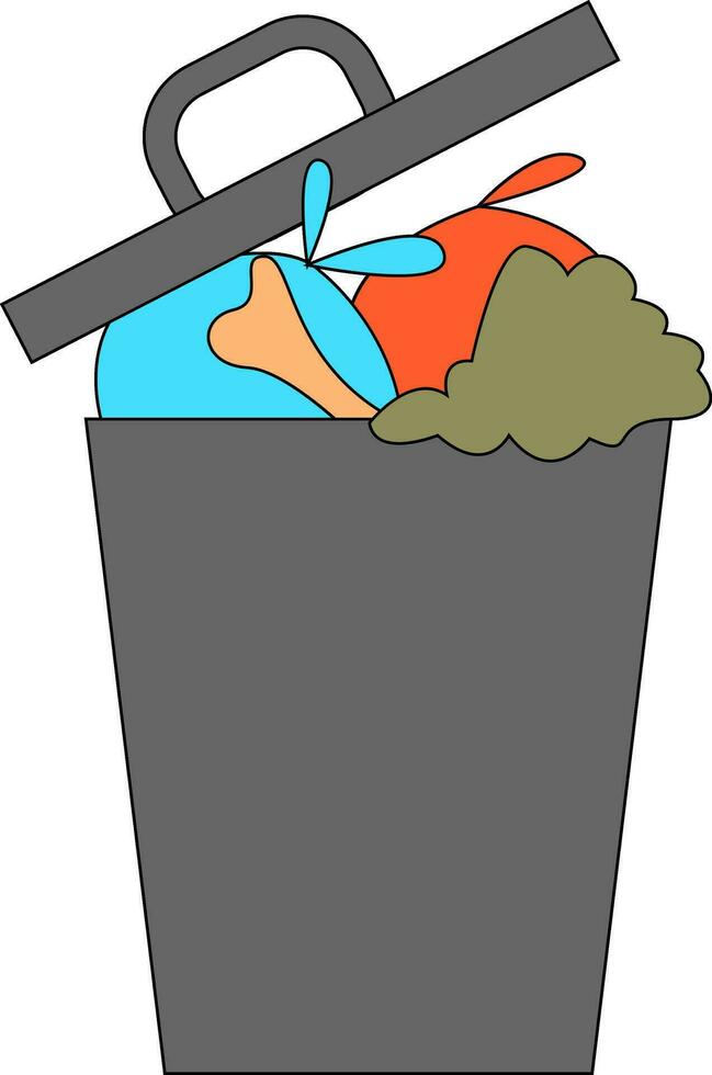 Clipart of the grey trash can dump with waste, vector or color illustration