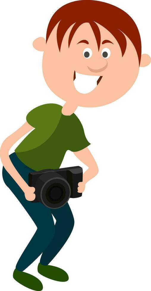 Boy taking pictures, illustration, vector on white background