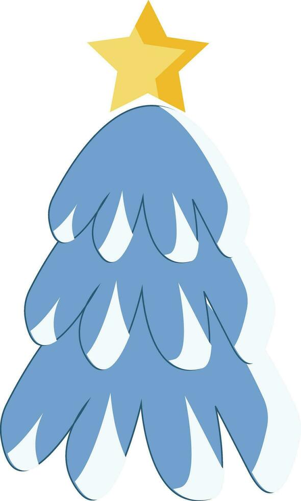 A snow covered pine tree with star vector or color illustration