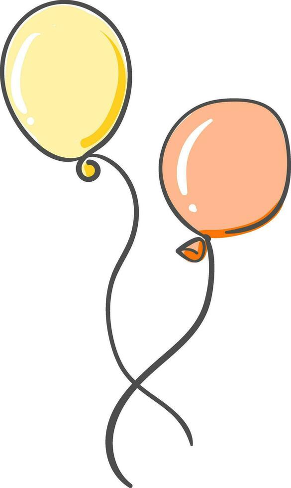 Painting of yellow and orange colorful floating balloons vector color drawing or illustration